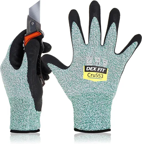 Vista 20 de DEX FIT Guantes resistentes a cortes nivel 5 Cru553, ajuste elástico cómodo 3D, agarre potente, grado profesional, delgados, compatibles