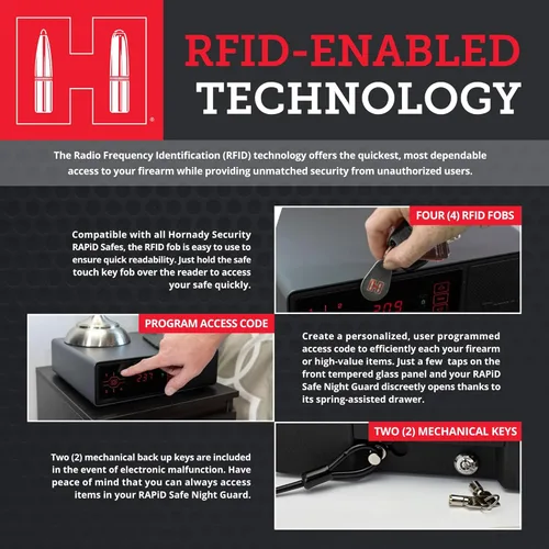 Vista 5 de Hornady Protector de noche rápido – Caja fuerte para pistola de noche con lector RFID, reloj, puertos USB – Seguro RFID para entrada rápida