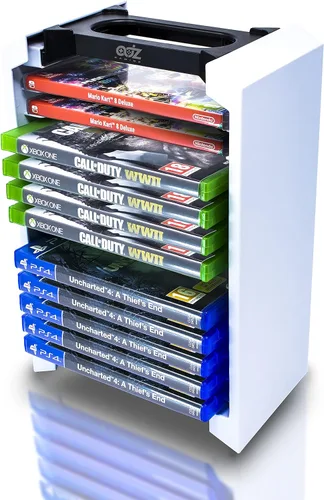 Game Storage Tower – Universal Video Game Storage – Stores 12 Game or Blu-Ray Disks – Game Holder Rack for PS4, PS5, Xbox One, Xbox Series X/S,