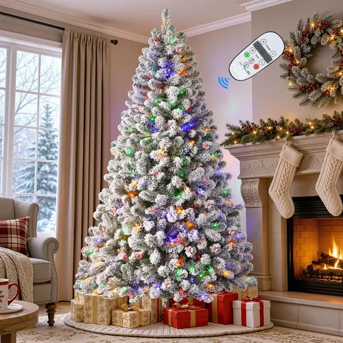 SHareconn Árbol de Navidad artificial de abeto flocado preiluminado de 5