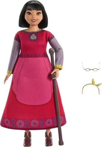 Vista 6 de Mattel Disney Wish Juguetes, Muñeca de moda posable Dahlia de Rosas con ropa y accesorios removibles, inspirada en la película