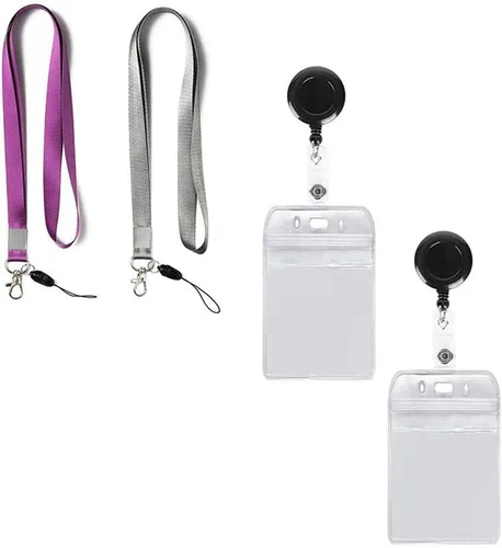 Vista 3 de Paquete de 2 cordones de identificación con carrete de soporte para insignia, soporte retráctil para tarjetas de identificación, soporte vertical