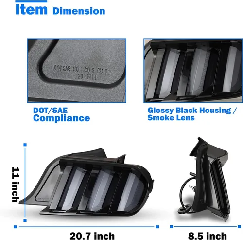 Vista 6 de WOLFSORM - Luz trasera LED para Ford Mustang 2015-2023 con diseño dinámico de giro giratorio, montaje de repuesto de luz trasera LED WOLFSORM Ford