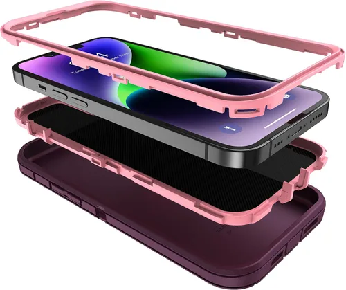 Vista 5 de MXX Funda resistente hecha para iPhone 14 con pantalla de vidrio templado, protector de lente de cámara de 3 capas, protección de cuerpo completo, a