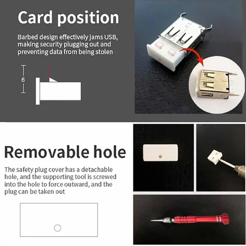 Vista 4 de Bloqueador de puerto USB con 1 llave y 20 puertos USB, tapa extraíble de enchufe de puerto USB 2.0/3.0, bloquea dispositivos no aprobados