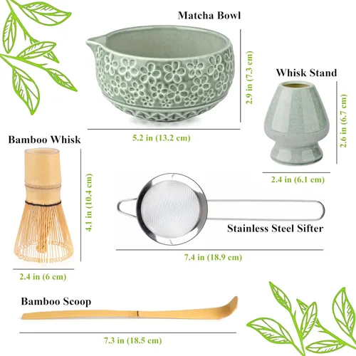 Vista 7 de Marce Juego de Batidor de Té Matcha - Juego de Té Matcha Incluye Batidor de Té Matcha y Tazón, Tamiz, Soporte y Cuchara - El Perfecto Batidor