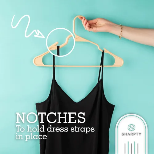 Vista 3 de Sharpty Perchas de Plástico Perchas para Ropa para Ropa, Armario, Abrigos y Camisas - Con Muescas, Duraderas, Gruesas, Resistentes y que Ahorran