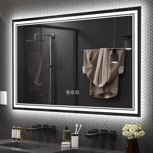 Vista 12 de Ratsamee Espejo de baño LED de 30x30 pulgadas con iluminación frontal y trasera (control independiente), espejo iluminado para pared de baño con 3