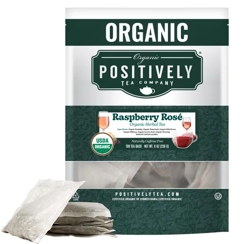 Vista 123 de Organic Positively Tea Company, Bolsas de té herbal de hibisco, 100 unidades, bolsas de té ecológicas, sin OGM
