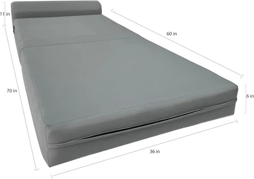 Vista 4 de D&D Futon Furniture. Cama plegable de espuma para silla, sofá estudio, colchón plegado para invitados, 70 x 36 x 6, gris