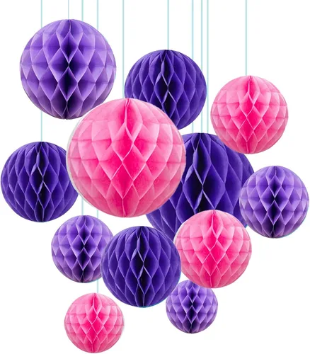 Vista 12 de ZOOYOO 12 bolas de panal de 6 pulgadas y 10 pulgadas para decoración de pompones de papel de seda colgantes para graduación, aniversario, Año Nuevo