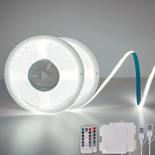 Vista 13 de OMIKA Tira de luces LED COB RGB de 6.6 pies, funciona con pilas, control remoto, regulable, cambio de color, tira de luces LED de batería, cortables