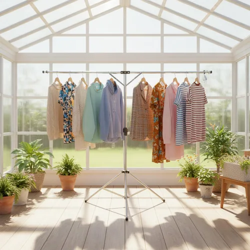 Vista 5 de Tendedero plegable y portátil, para secar, de acero inoxidable, de gran capacidad, ajustable, para ropa