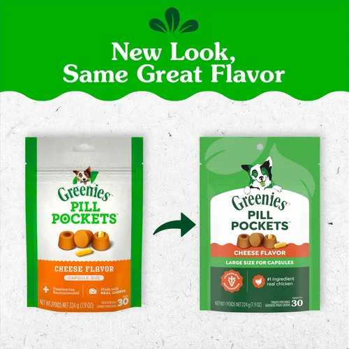 Vista 2 de Greenies Bolsillos para pastillas para perros de gran tamaño, bolsa de golosinas para perros para medicamentos de cápsulas, sabor a queso, bolsa