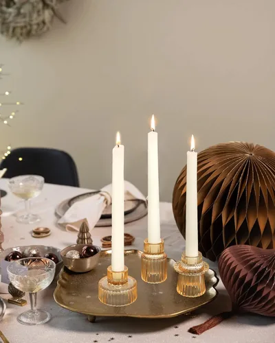 Vista 7 de Vixdonos Portavelas de Cristal para Velas de Té, Portavelas para Centros de Mesa, Decoración de Bodas y Fiestas de Cena (3 Piezas, Amarillo)