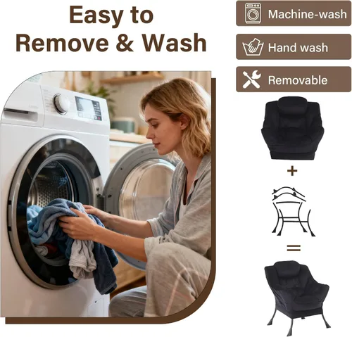 Vista 13 de Welnow Silla Lazy con otomana, moderna silla de descanso con reposabrazos y un bolsillo lateral, sillón para sofá de ocio, sillón de lectura