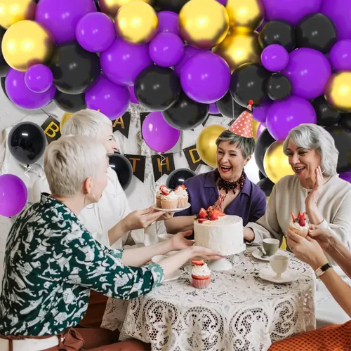 Vista 5 de Juego de globos de confeti azul rey, negro y plateado, arco de globos de confeti azul, negro y plateado para decoración de cumpleaños de bebé jefe