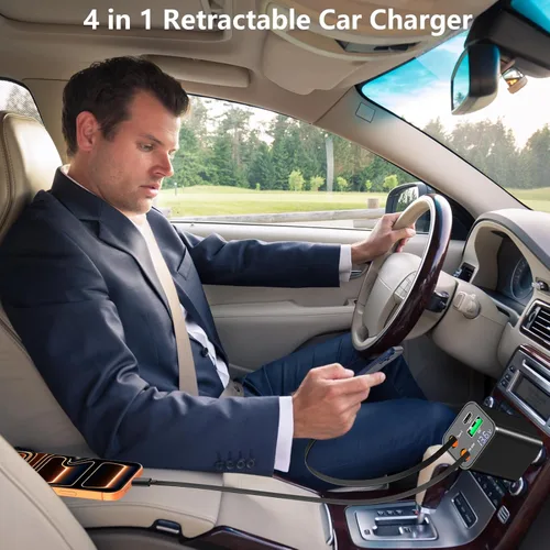 Vista 9 de [Apple MFi Certified] Retractable Car Charger for iPhone 17, SDNCIE 120W USB C Car Charger 4 in 1 PD/QC Type C Fast Charging Cigarette Lighter