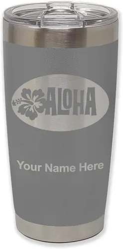 Vista 33 de LaserGram Taza aislada al vacío de 20 onzas, Aloha, grabado personalizado incluido (negro)