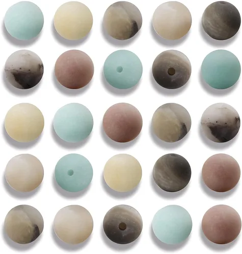 Vista 34 de 100 cuentas redondas sueltas de piedra turquesa natural de 0.236 pulgadas (0.236 in) para fabricación de joyas con cordón elástico de cristal