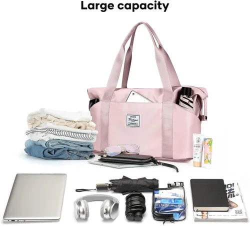 Vista 8 de Bolsa de lona de viaje, bolsa de gimnasio deportiva, bolsa de hombro para fin de semana para mujer