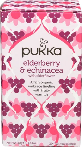 Té orgánico Pukka de saúco y equinácea, perfecto para el apoyo al bienestar, sin cafeína, 20 bolsas de té en total