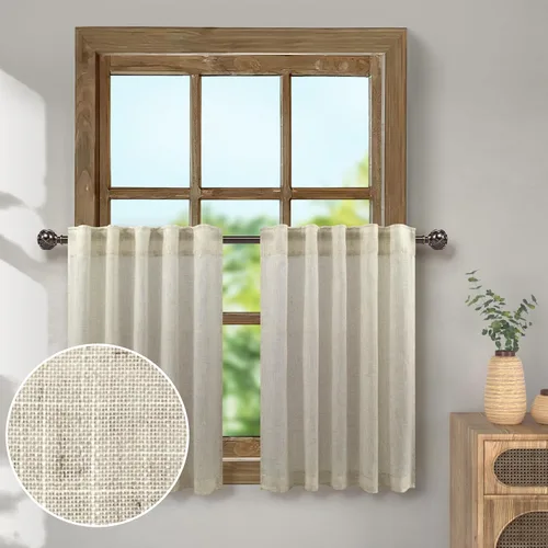 Vista 10 de Pitalk Cortinas de lino para café de 24 pulgadas de largo, con bolsillo trasero, plisadas, estilo bohemio, granja, cocina, cortinas para ventana
