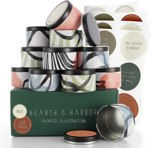 Vista 15 de Hearth & Harbor Tarros de vela de lata para hacer velas, contenedores de velas de bricolaje con tapas, tarros de velas de metal, almacenamiento