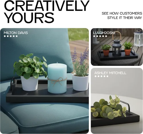 Vista 8 de Besti Bandejas rústicas vintage para servir comida (juego de 2) Tabla de madera anidable con asas de metal Elegantes bandejas de servir