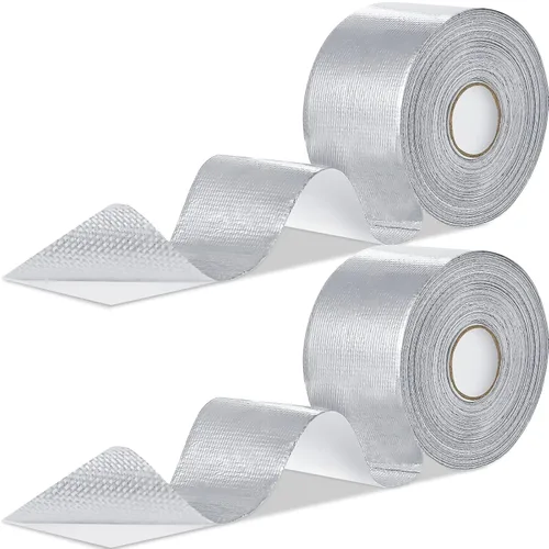 Vista 7 de Zonon 2 rollos de cinta de papel de aluminio, cinta de protección térmica, barrera adhesiva reflectante de fibra de vidrio, aislamiento térmico