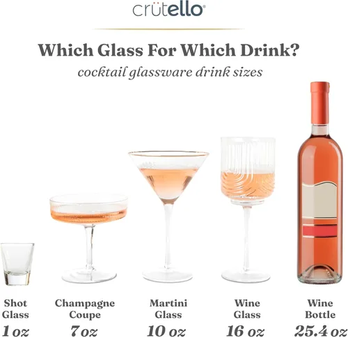 Vista 7 de Crutello Juego de 4 copas de champán Coupé, copas de cóctel vintage rosa de 7 onzas, cristalería acanalada para champán, Martini, Manhattan