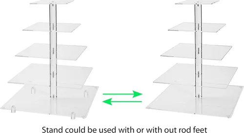 Vista 5 de Jusalpha Soporte cuadrado de 5 niveles para cupcakes con luz, soporte para cupcakes de alta calidad, bandeja para servir, torre acrílica