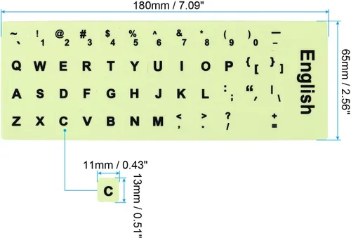 Vista 2 de PATIKIL Calcomanías inglesas para teclado que brillan en la oscuridad, cubierta universal luminosa de repuesto para computadora de escritorio