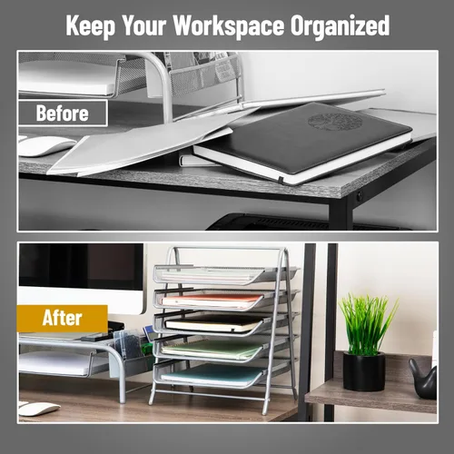 Vista 5 de Mind Reader Organizador de bandejas de papel de 5 niveles, estante vertical de almacenamiento de archivos de escritorio, para oficina, de rejilla