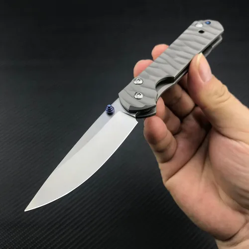 Vista 7 de Cuchillo de bolsillo plegable ECD de 6.7 pulgadas, cuchillo plegable de acero de damasco, bloqueo de marco, asas de titanio TC4 con clip