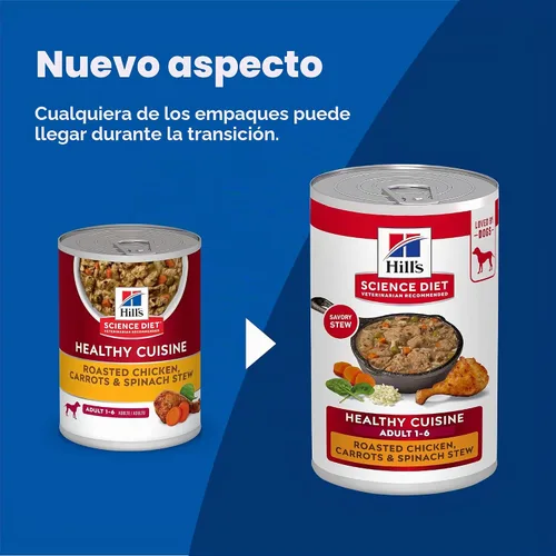Vista 2 de Comida enlatada guisada dietética para perros Hill's Science, 12.5 onzas, paquete de 12, Adulto #1 recomendado por veterinarios, pollo asado