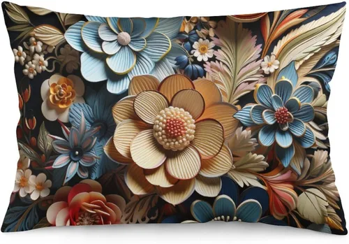 Vista 20 de Fundas de almohada florales azules de 12 x 20 pulgadas para primavera y verano, funda de cojín decorativa con cremallera, fundas de almohada
