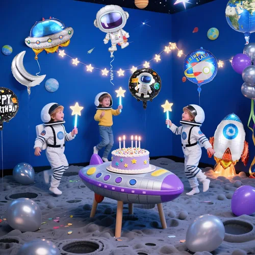 Vista 5 de 9 globos espaciales, globos de cohete de astronauta, decoraciones de fiesta temática de planetas para fiestas de cumpleaños