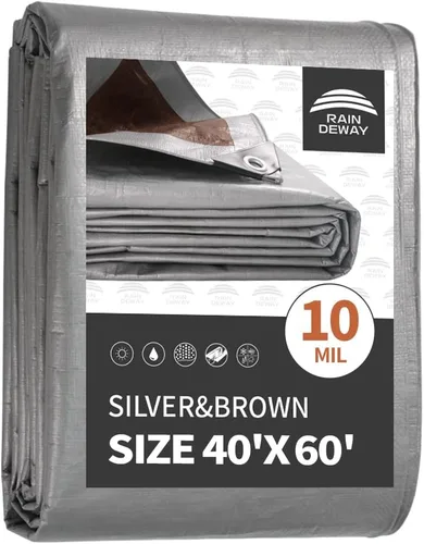 Vista 37 de RAINDEWAY Lona pequeña impermeable de 4 x 4 pies (paquete de 2), lonas resistentes impermeables de 10,5 mil con ojales de metal y bordes reforzados