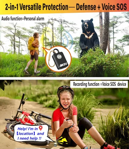 Vista 2 de Alarma de seguridad personal grabable – Alarma de autodefensa certificada por la FCC con 2 modos de emergencia – Estroboscópico LED recargable