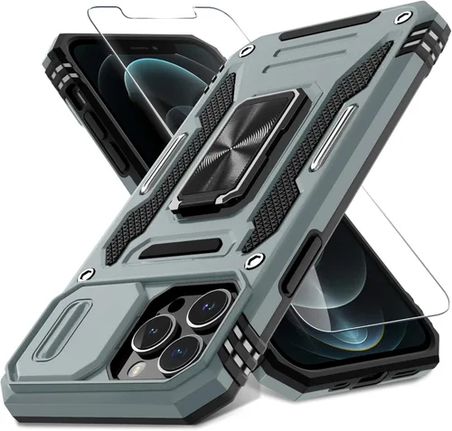 Vista 25 de DEERLAMN Funda para iPhone Xs Max con funda deslizante para cámara + protector de pantalla, soporte giratorio de anillo de grado militar a prueba