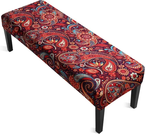 Vista 35 de YISUN Fundas de banco de jacquard para comedor, funda elástica lavable y extraíble para banco, protector de asiento rectangular para bancos de Beige