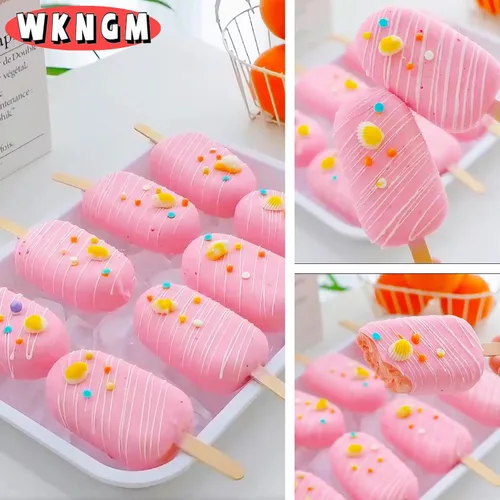 Vista 6 de 3 moldes de silicona grandes para paletas con tapas, 4 cavidades, moldes ovalados para barra de helado, moldes de silicona con 100 palos de madera