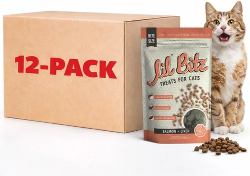Vista 22 de Lil' Bitz Golosinas suaves y masticables para gatos, tamaño de mordida gratificante, hechas con ingredientes naturales, sabor a salmón e hígado