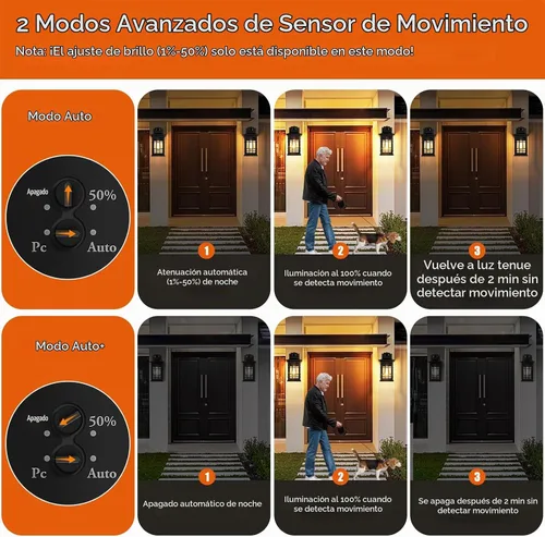 Vista 2 de Lámpara exterior con sensor de movimiento para montaje en pared, de bronce aceitado del anochecer al amanecer, impermeable, con base E26, linterna