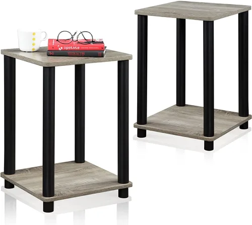 Vista 6 de FURINNO Elegante mesa auxiliar, roble francés gris/negro, paquete de 2 (2-99800GYW)