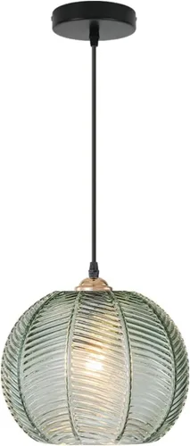 Green Hand Blown Glass Globe Pendant Lights Mid Century Modern Ceiling Hanging Light Fixtures 8.2“ Farmhouse Striped Gold Chandelier for Kitchen