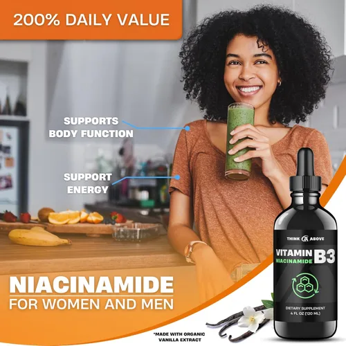 Vista 2 de Think Above Vitamina B3 Niacinamida Líquido – Forma de Niacina B3 – Prácticas gotas de Niacinamida de Vitamina B3 para Mujeres y Hombres – Fácil