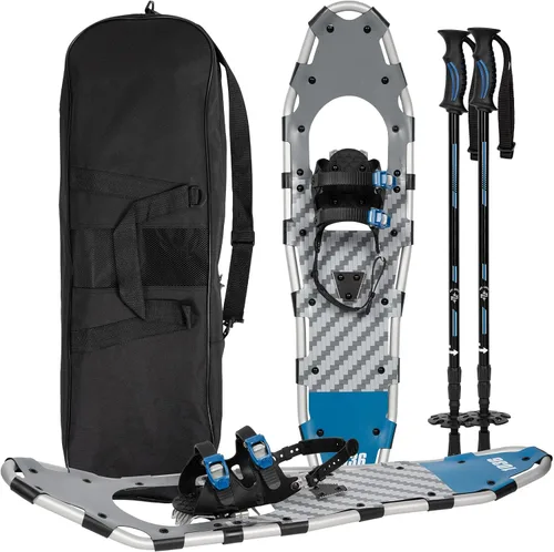 G2 30/36 Inches Light Weight Snowshoes Set with Trekking Poles, Anti-Slip Sole, Fast Ratchet Binding, for Women Men Youth (Blue/Green)