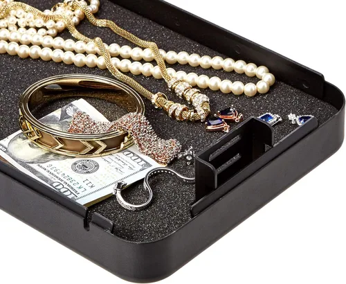 Vista 3 de Amazon Basics Caja de seguridad portátil con candado, pequeña caja de seguridad con código, para dormitorio universitario, hogar, cerradura